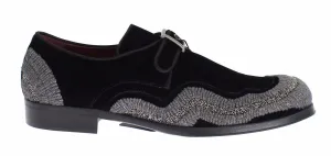 Black Velvet Gray Sequined Baroque Shoes