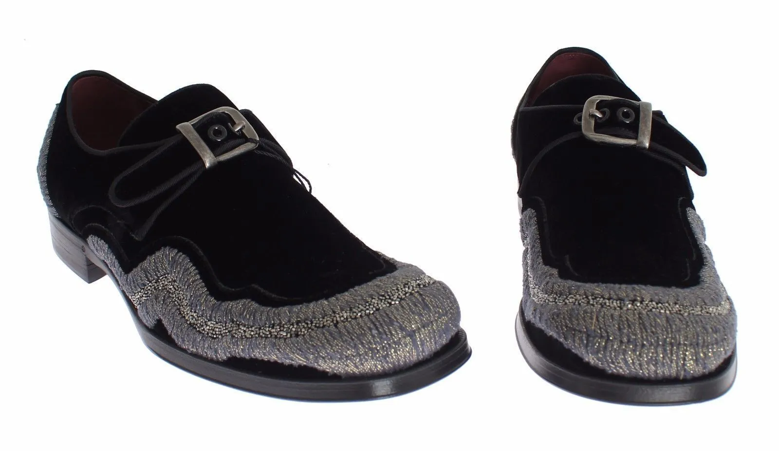 Black Velvet Gray Sequined Baroque Shoes