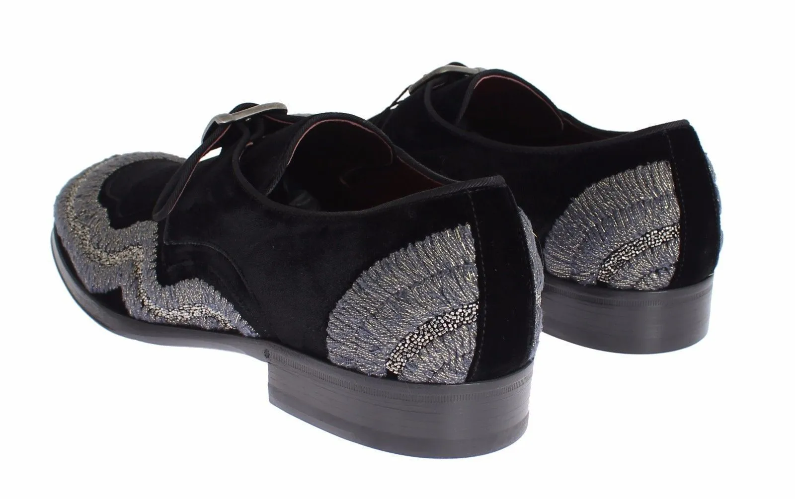Black Velvet Gray Sequined Baroque Shoes