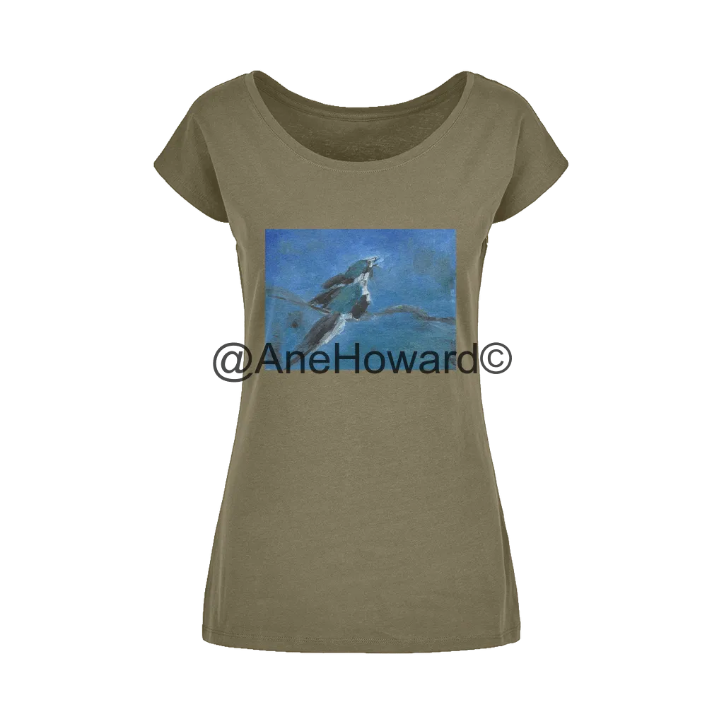 Blue Bird Wide Neck Womens Cotton T-Shirt
