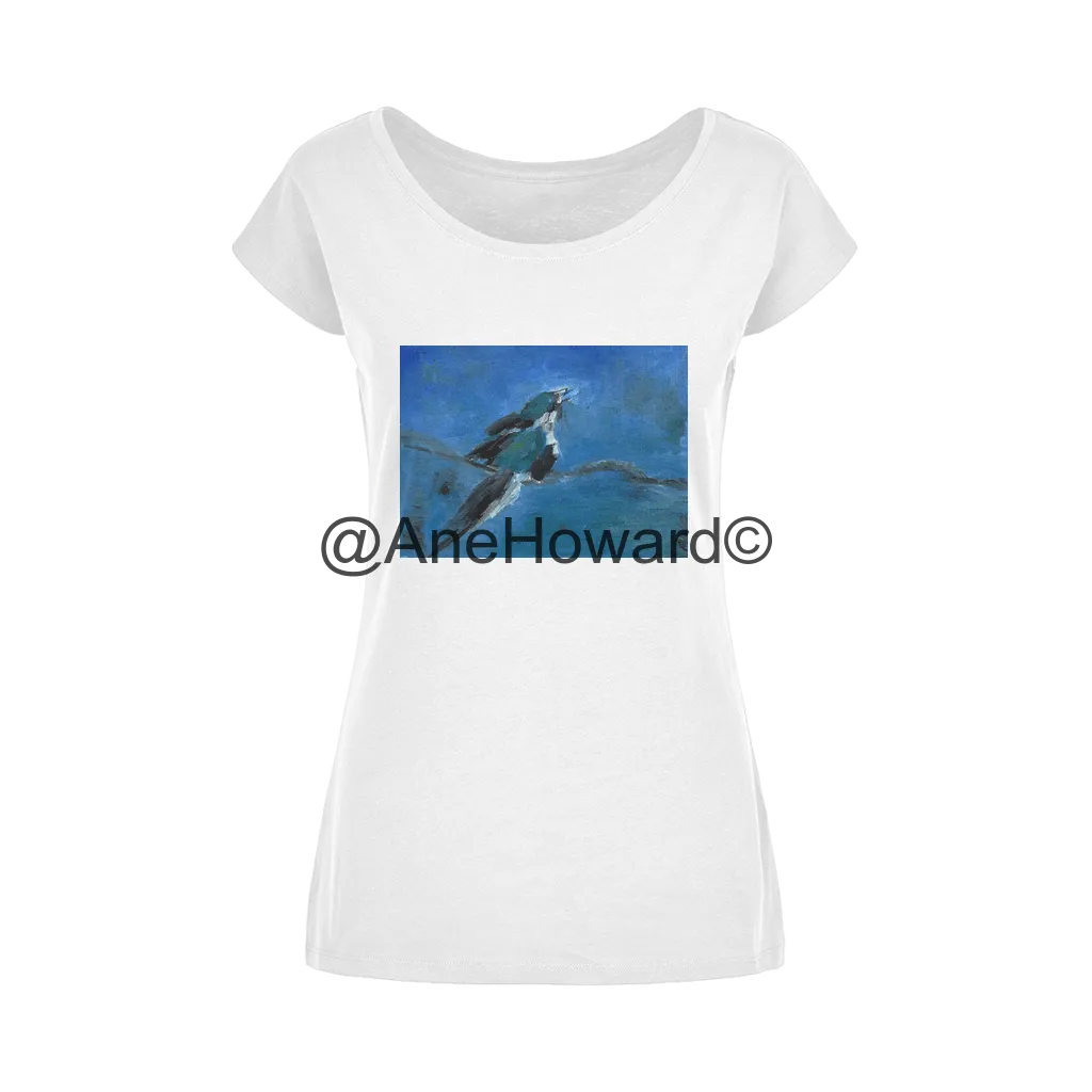 Blue Bird Wide Neck Womens Cotton T-Shirt