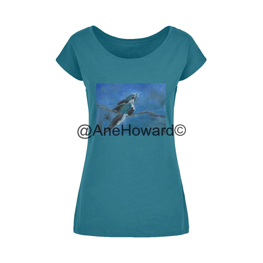 Blue Bird Wide Neck Womens Cotton T-Shirt