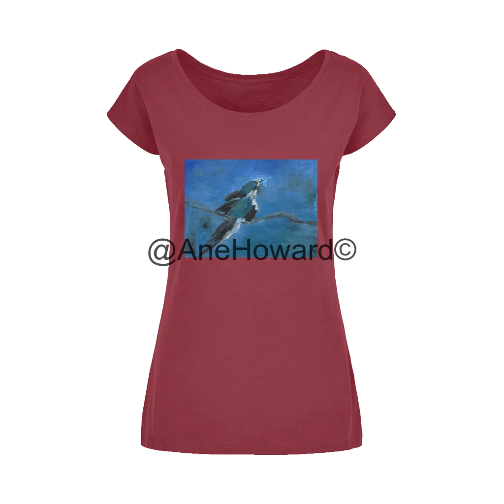 Blue Bird Wide Neck Womens Cotton T-Shirt