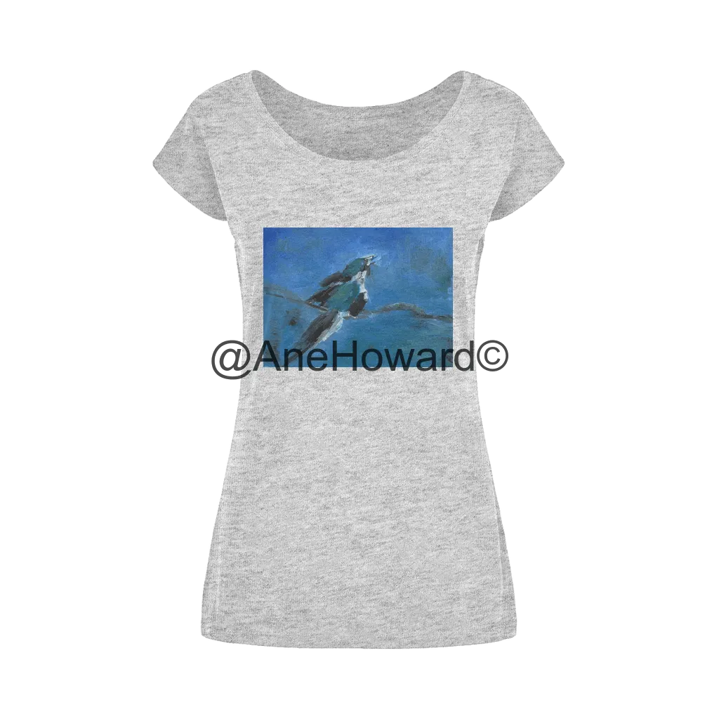 Blue Bird Wide Neck Womens Cotton T-Shirt