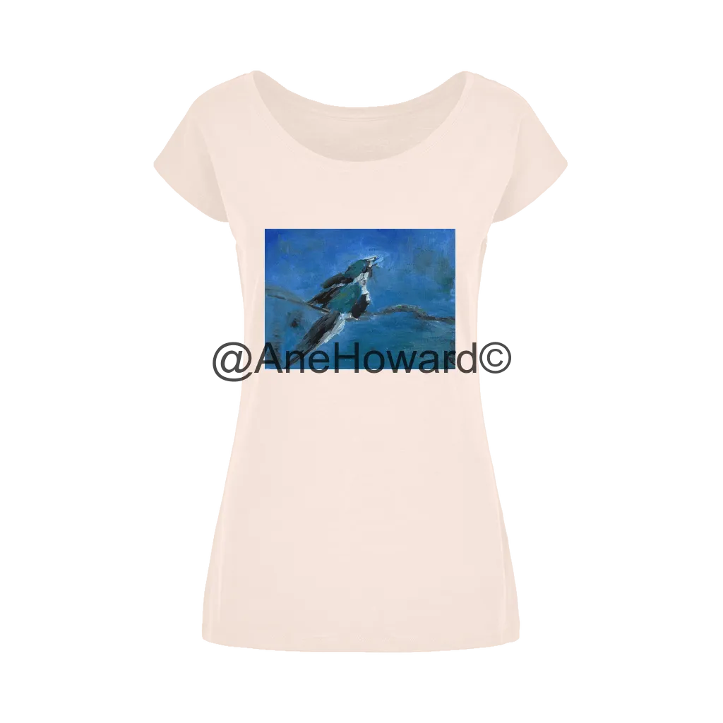 Blue Bird Wide Neck Womens Cotton T-Shirt