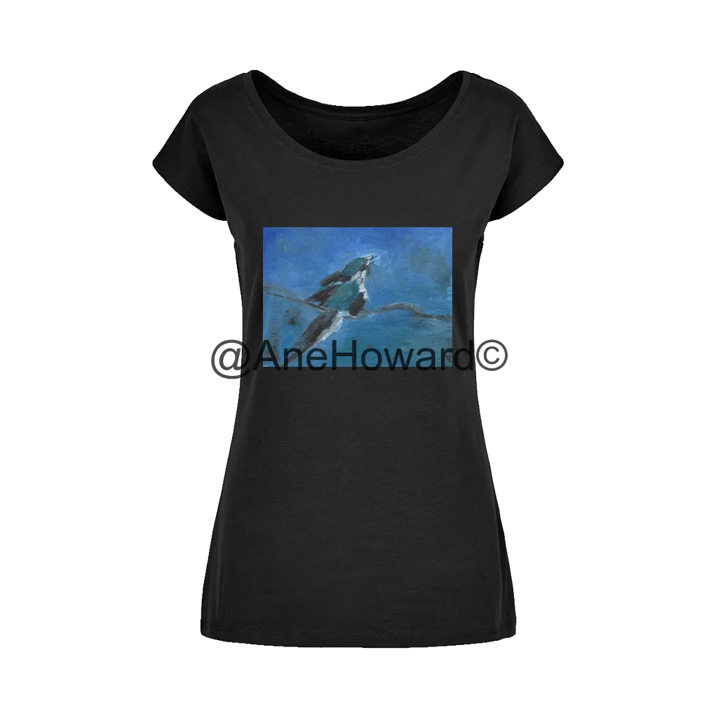 Blue Bird Wide Neck Womens Cotton T-Shirt