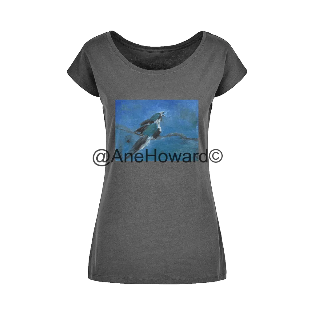 Blue Bird Wide Neck Womens Cotton T-Shirt