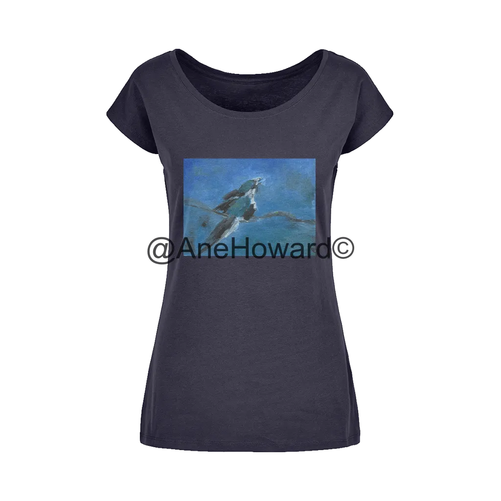 Blue Bird Wide Neck Womens Cotton T-Shirt