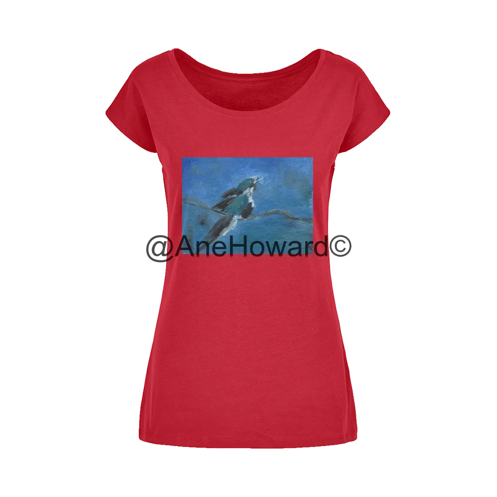 Blue Bird Wide Neck Womens Cotton T-Shirt