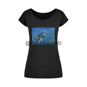 Blue Bird Wide Neck Womens Cotton T-Shirt