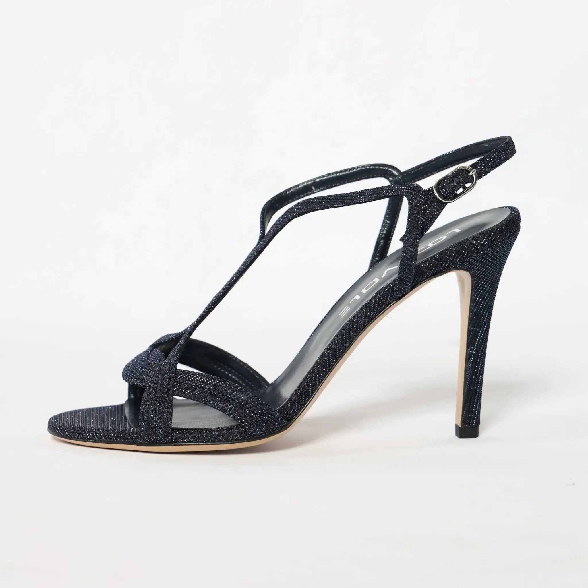 Blue Glitz Strappy Leather Women's Italian Sandals