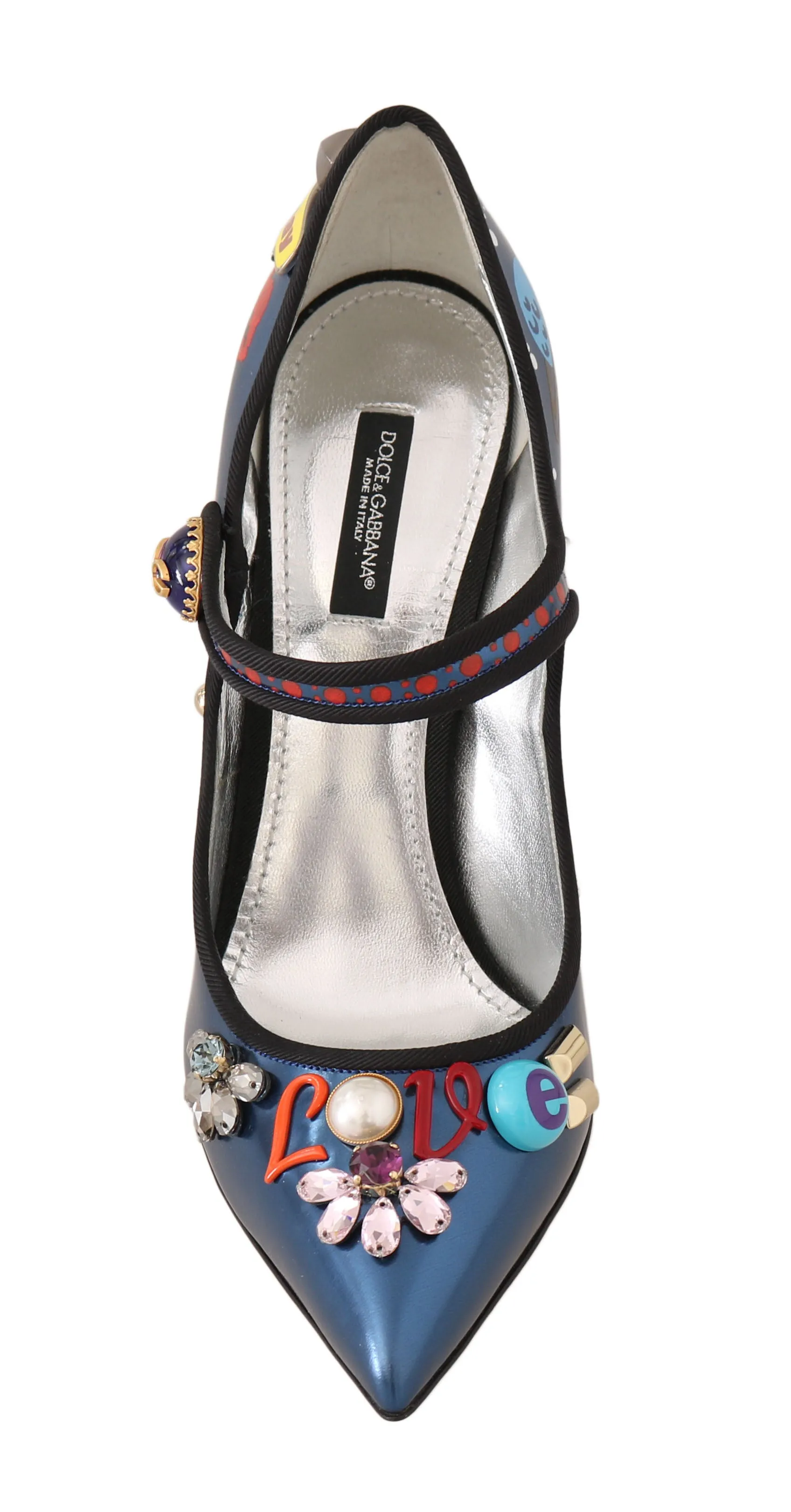 Blue Leather Crystal Mary Jane Pumps