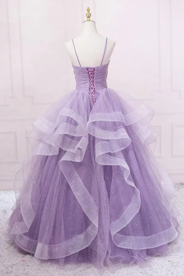 Blue Tulle Sequin Long Prom Dress Blue Tulle Formal Dress  PSK317
