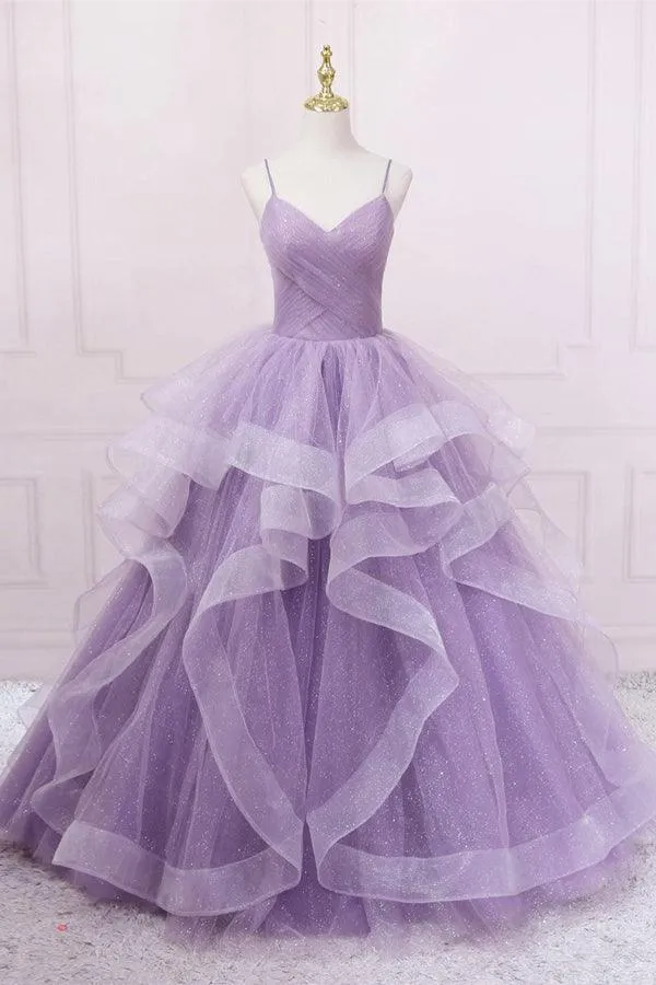 Blue Tulle Sequin Long Prom Dress Blue Tulle Formal Dress  PSK317