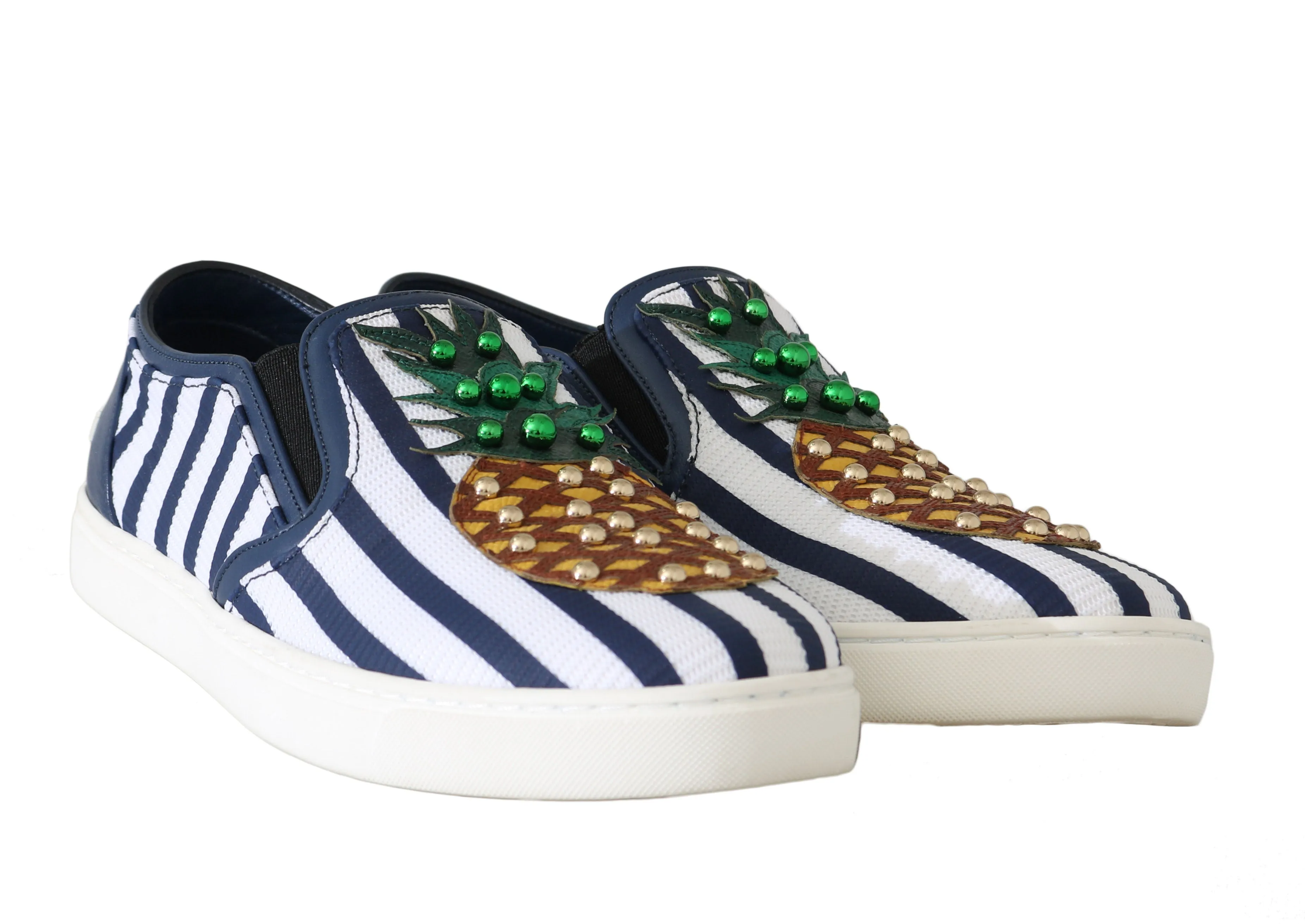 Blue White Leather Pineapple Loafers