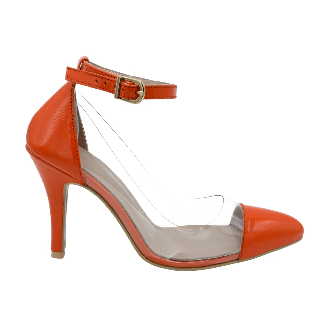 Bonita - Orange Heels with Clear Strap