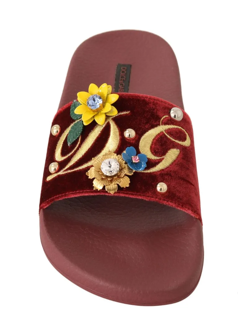 Bordeaux Velvet DG Logo Crystal Slides