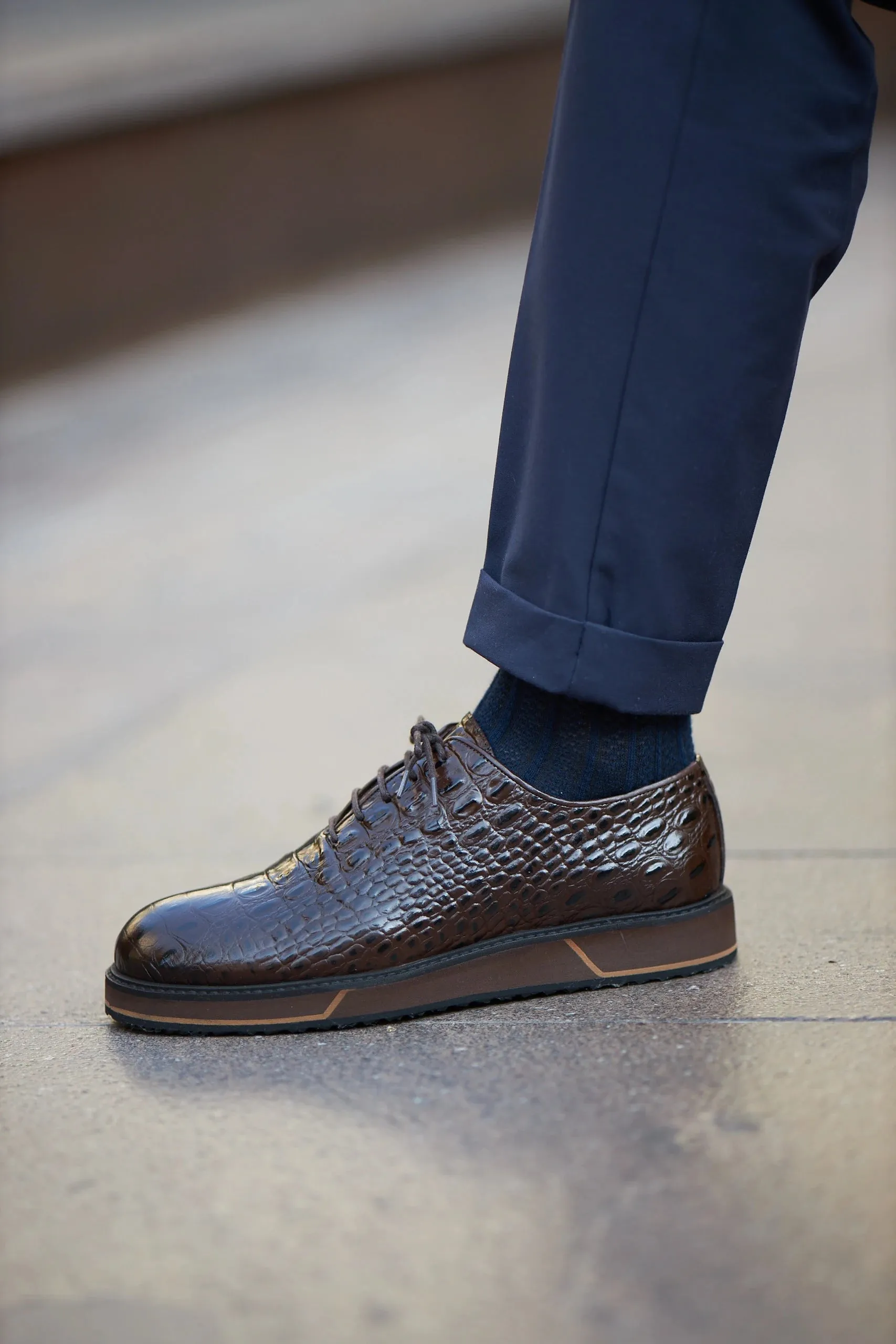 Brown Croc Derby Laces Shoes