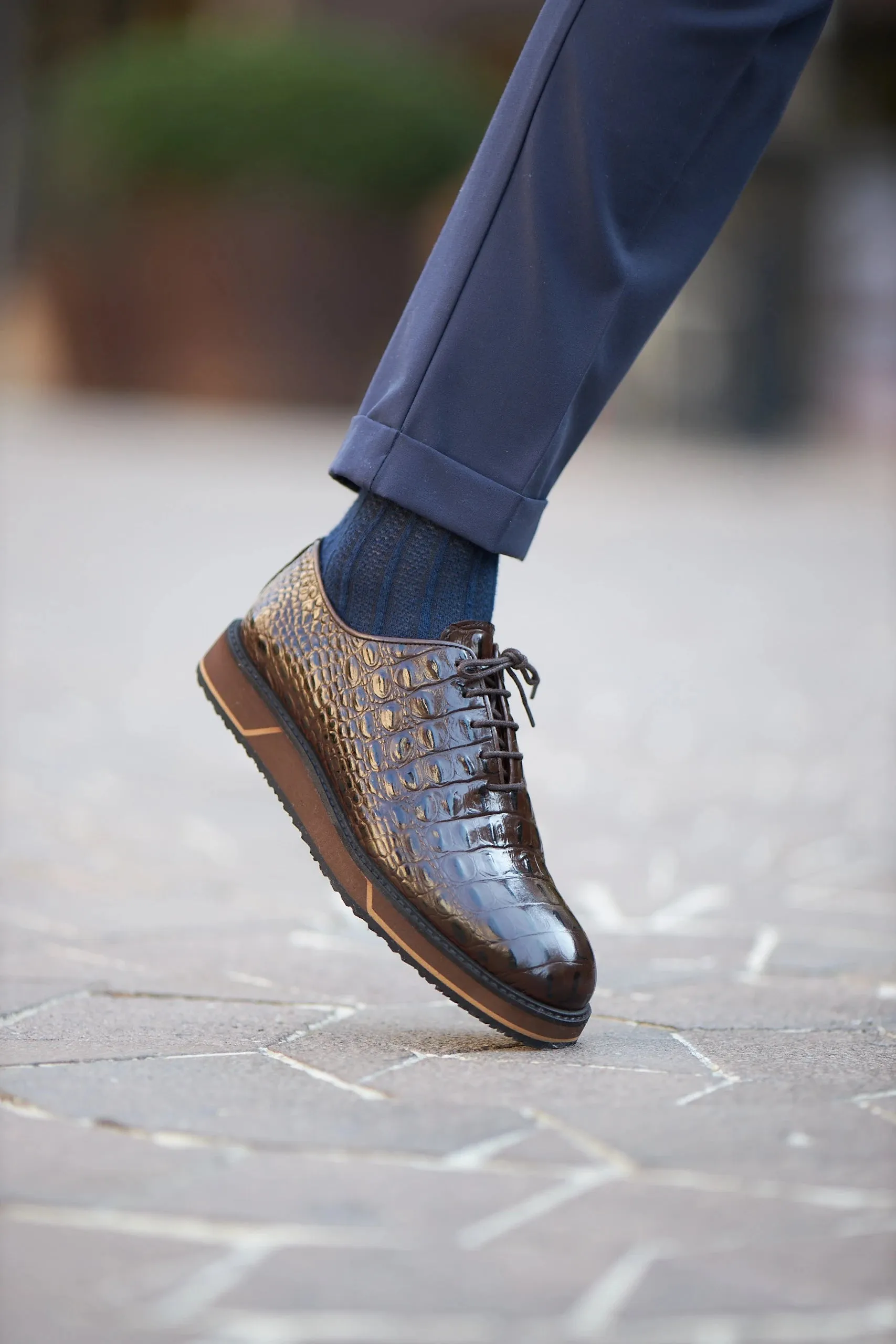 Brown Croc Derby Laces Shoes