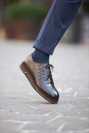 Brown Croc Derby Laces Shoes