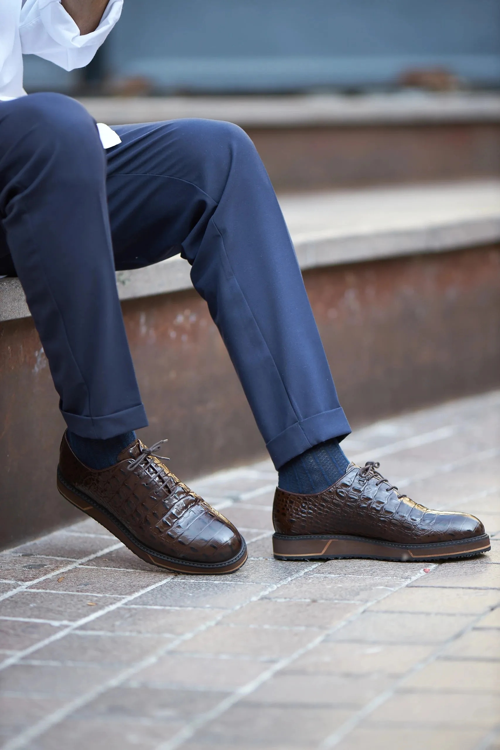 Brown Croc Derby Laces Shoes