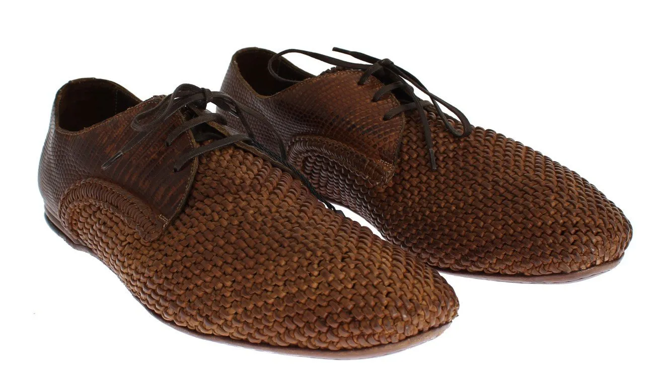Brown Lizard Skin Woven Leather Shoes