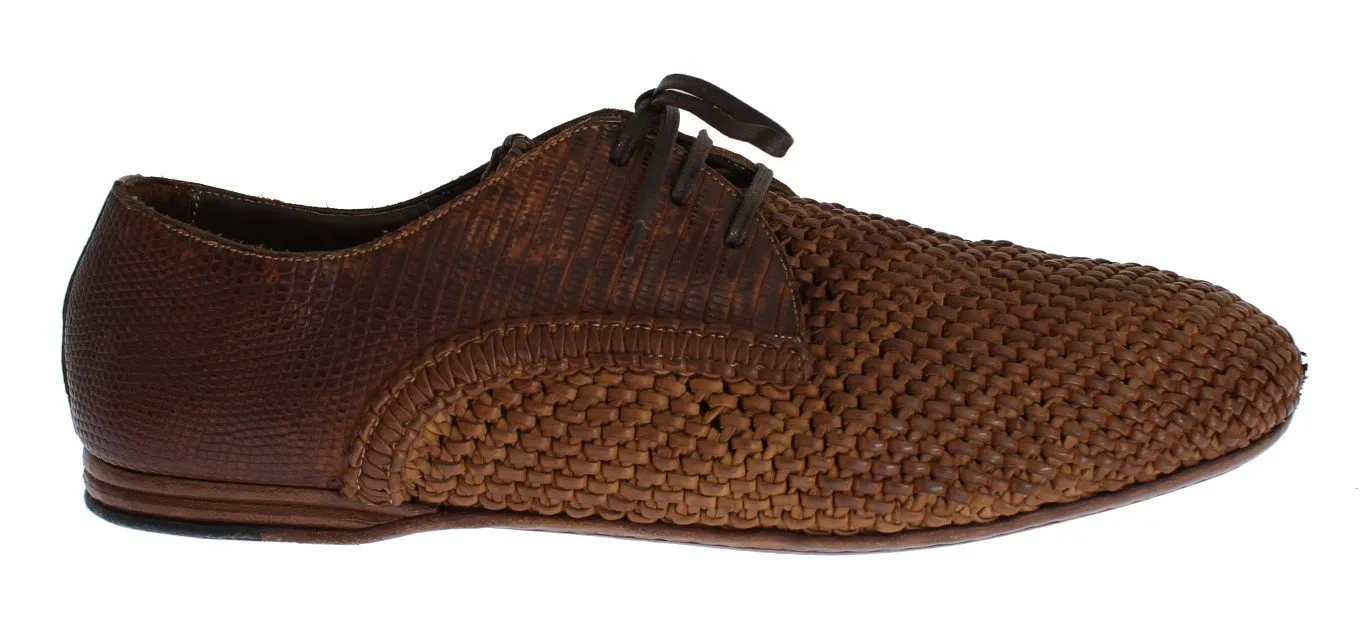 Brown Lizard Skin Woven Leather Shoes
