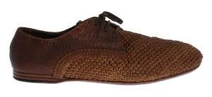Brown Lizard Skin Woven Leather Shoes