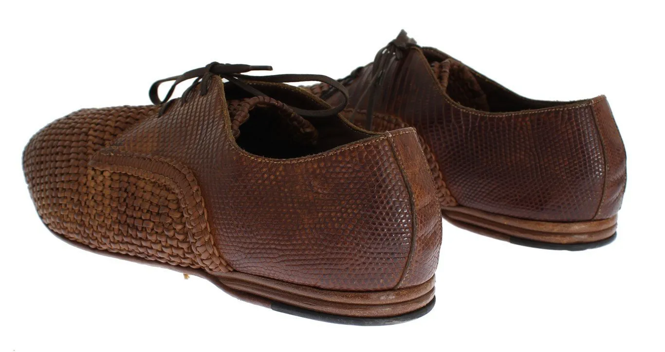 Brown Lizard Skin Woven Leather Shoes