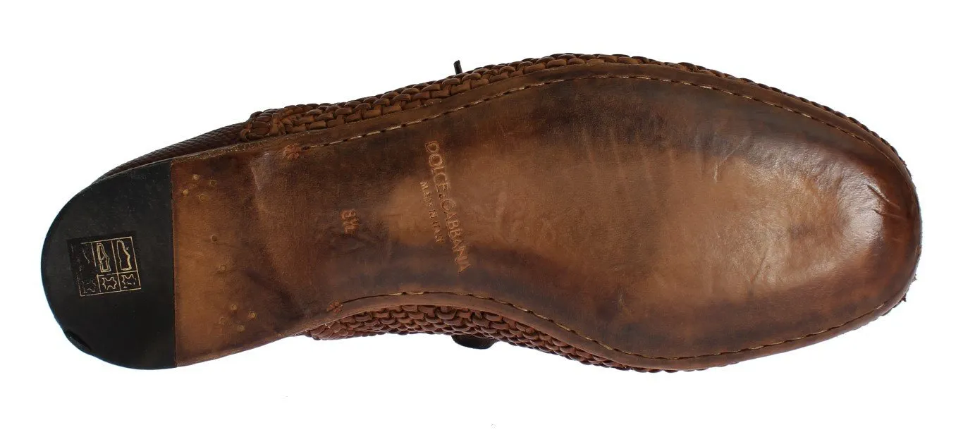 Brown Lizard Skin Woven Leather Shoes