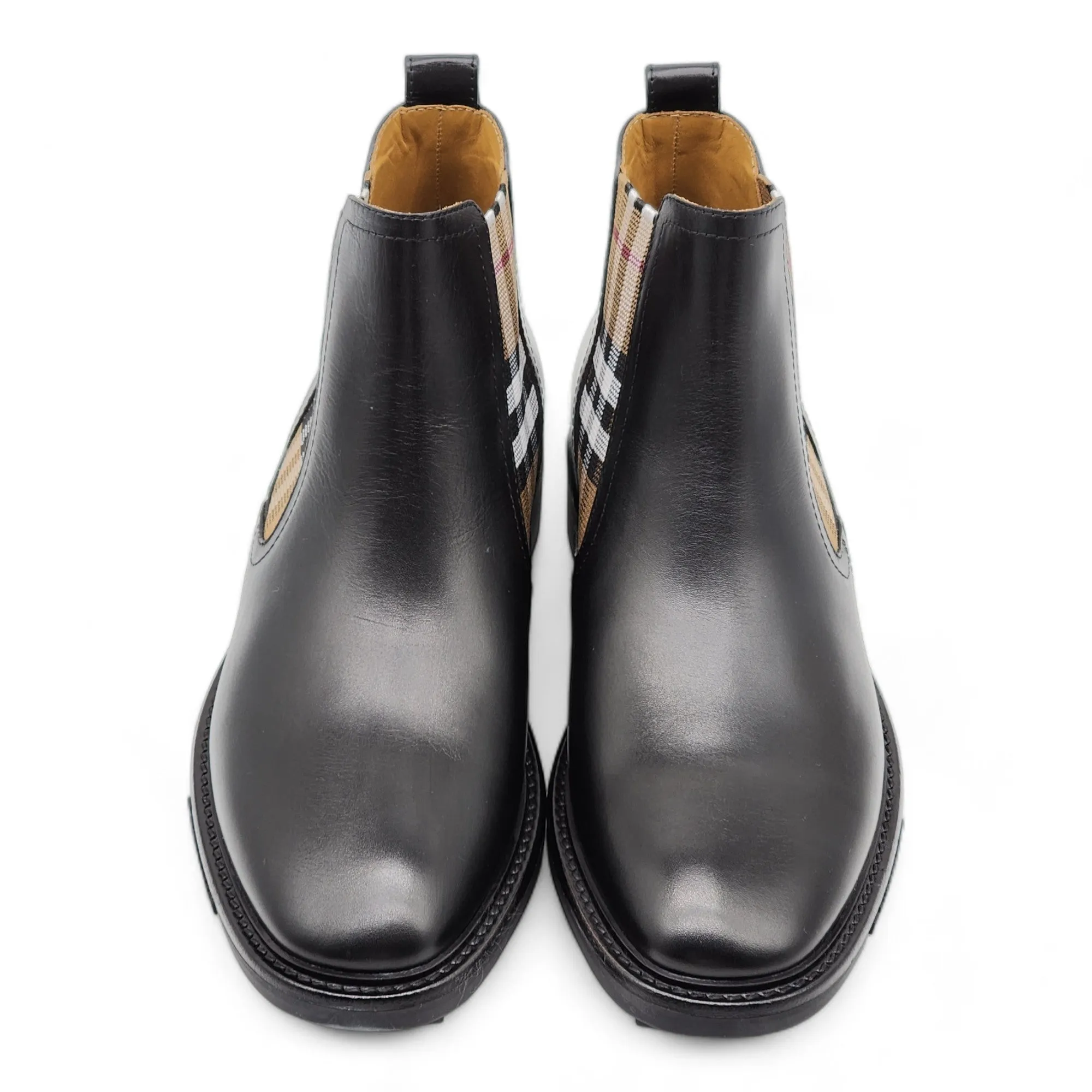 Burberry Vintage Check Detail Leather Chelsea Boots