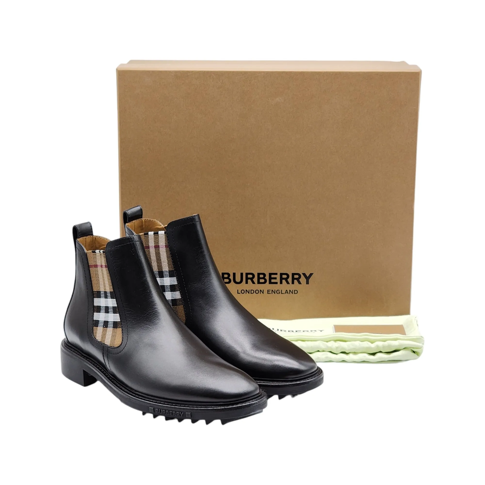 Burberry Vintage Check Detail Leather Chelsea Boots