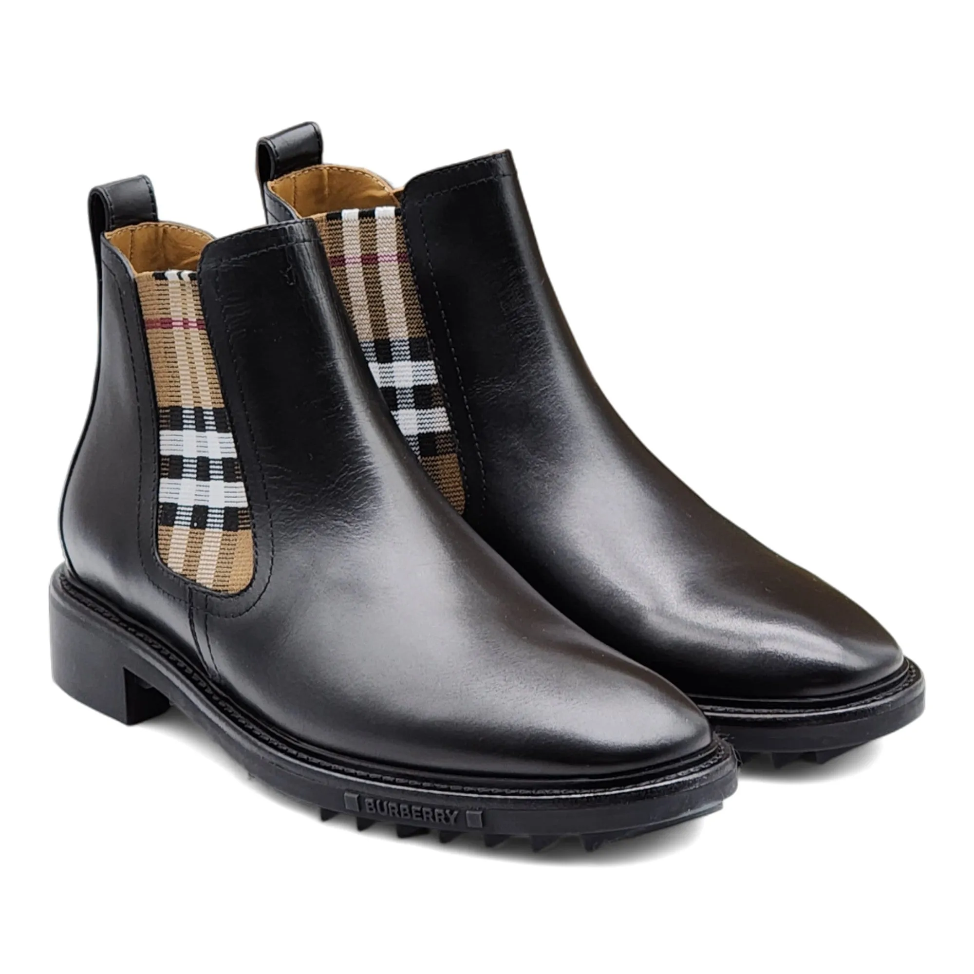 Burberry Vintage Check Detail Leather Chelsea Boots