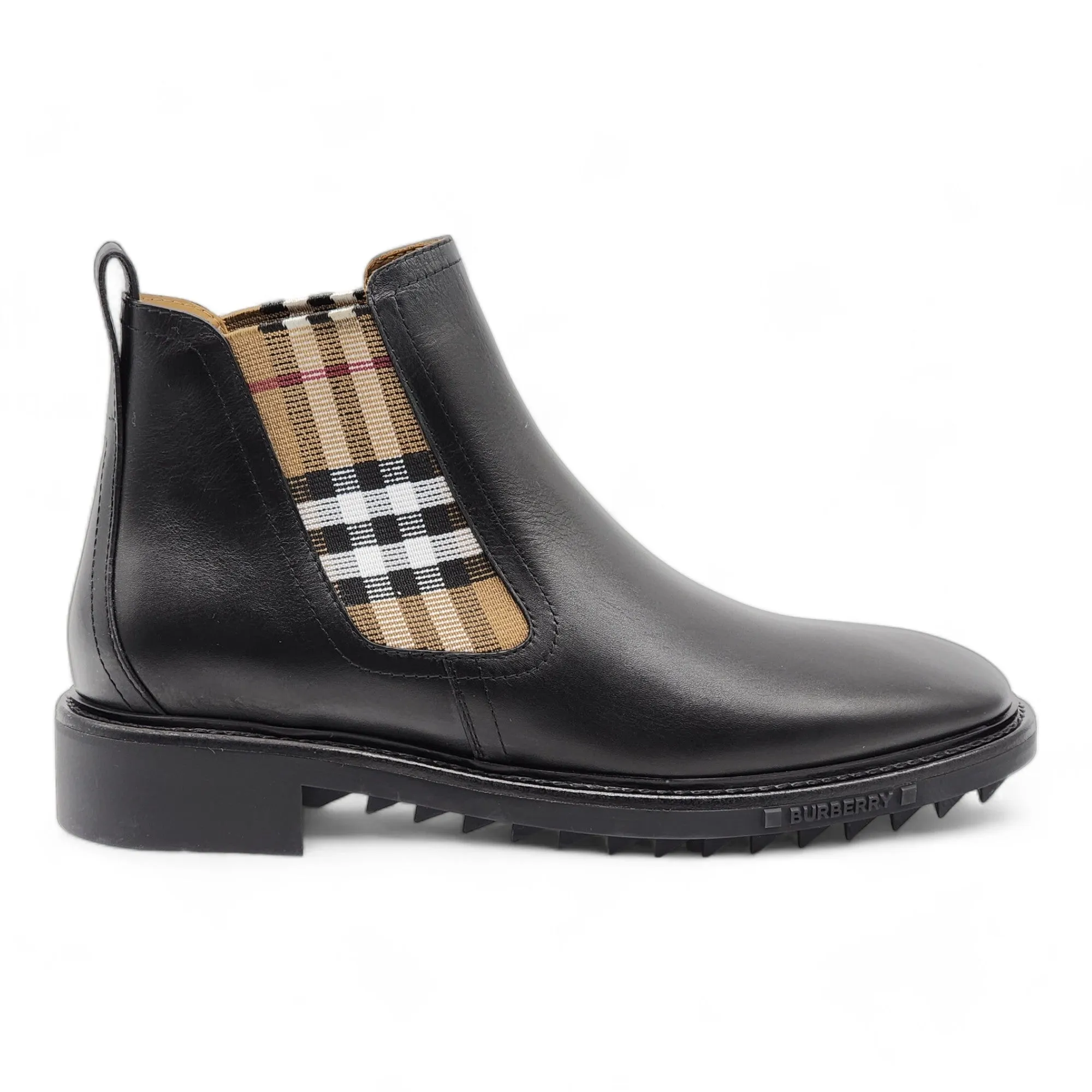 Burberry Vintage Check Detail Leather Chelsea Boots