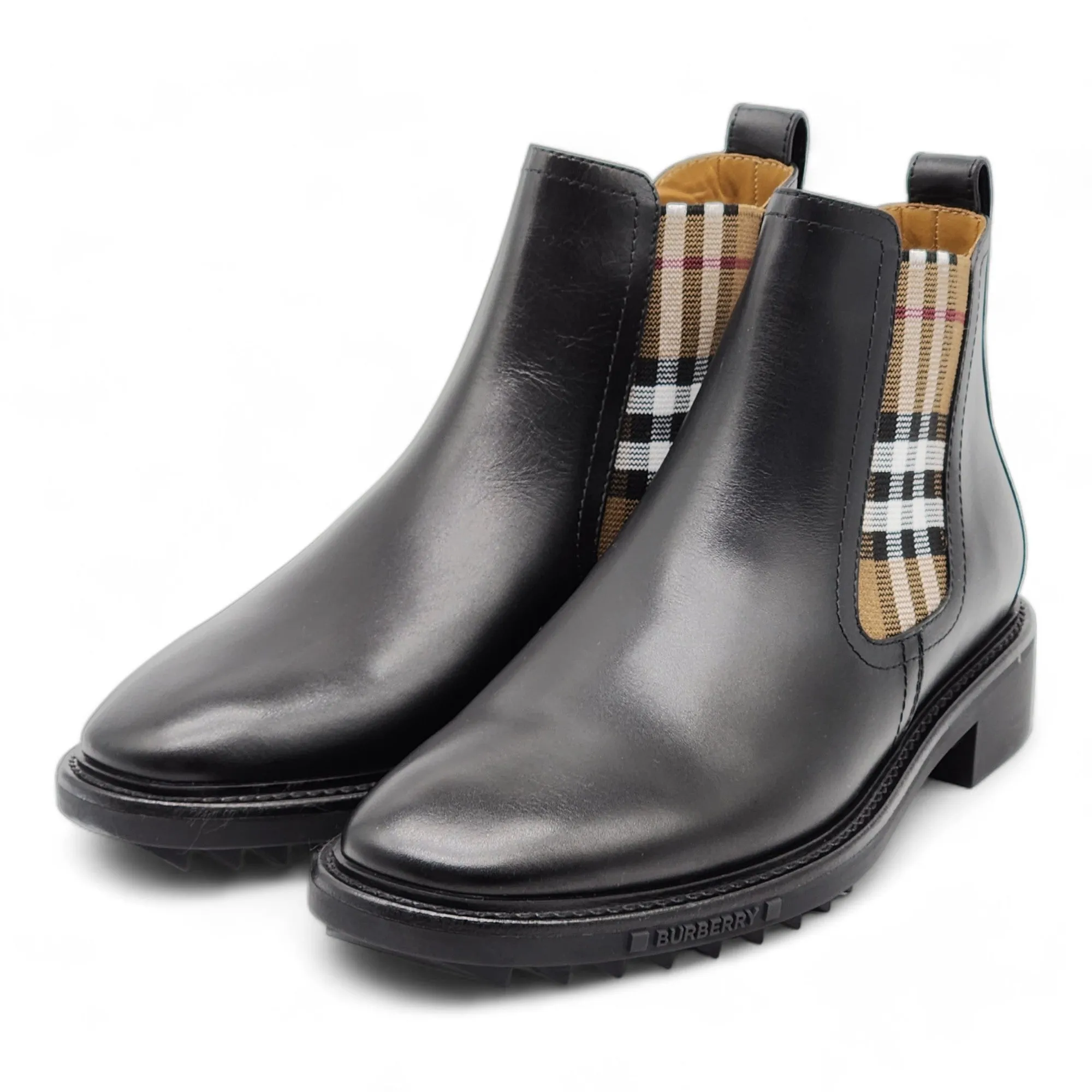 Burberry Vintage Check Detail Leather Chelsea Boots