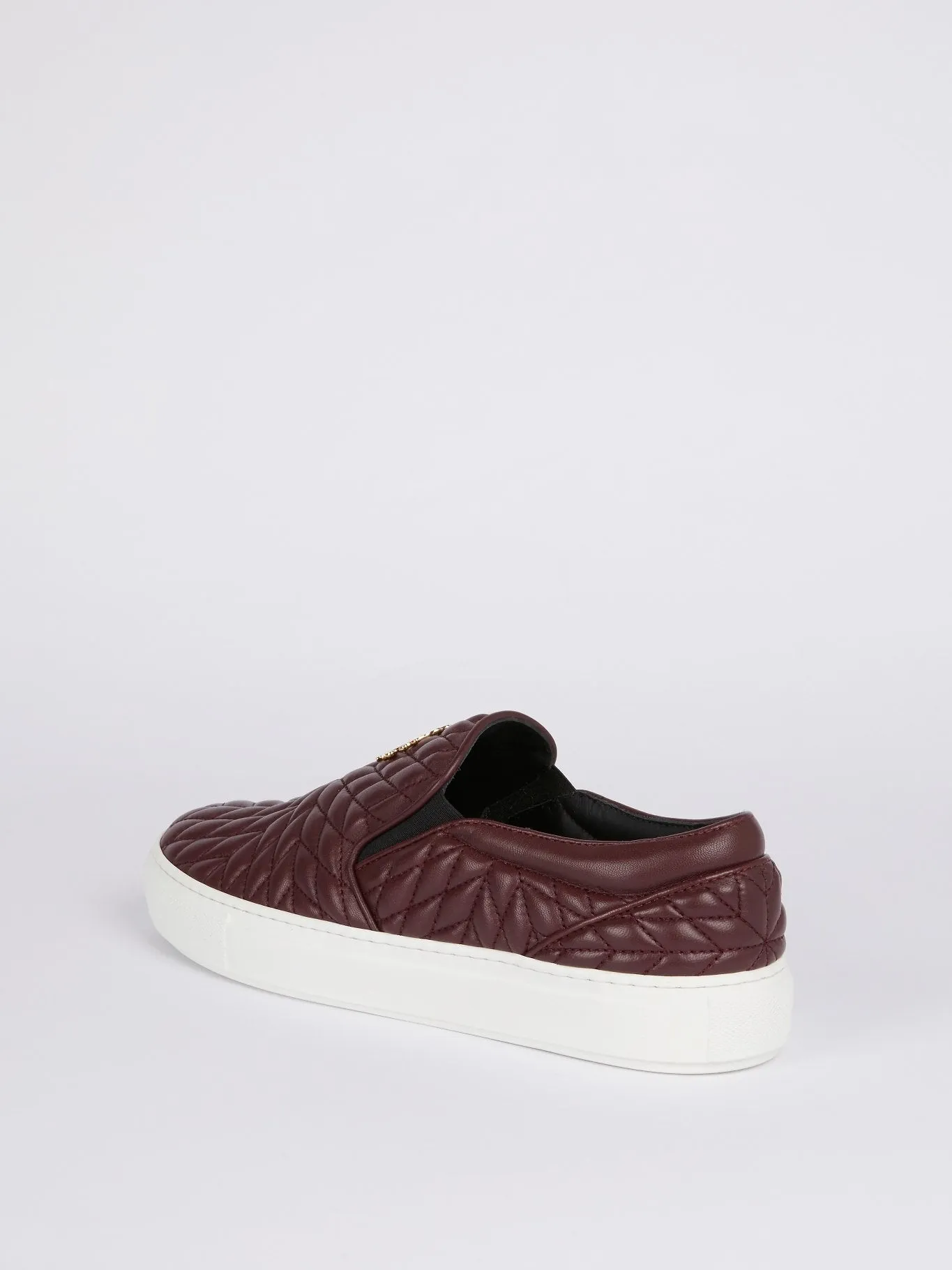 Burgundy Quilted Slip On Sneakers