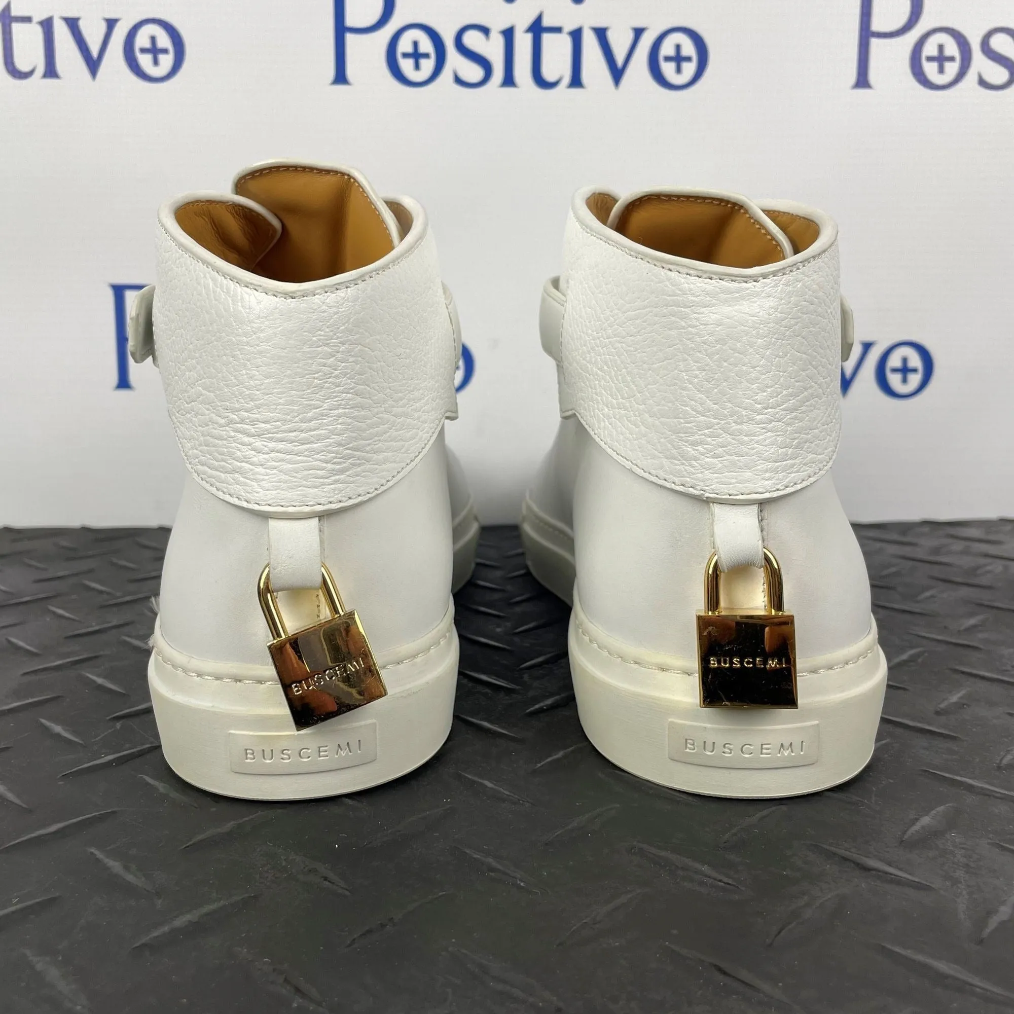Buscemi Mens 100MM Buckle White Leather Sneakers Sample w/ Defect