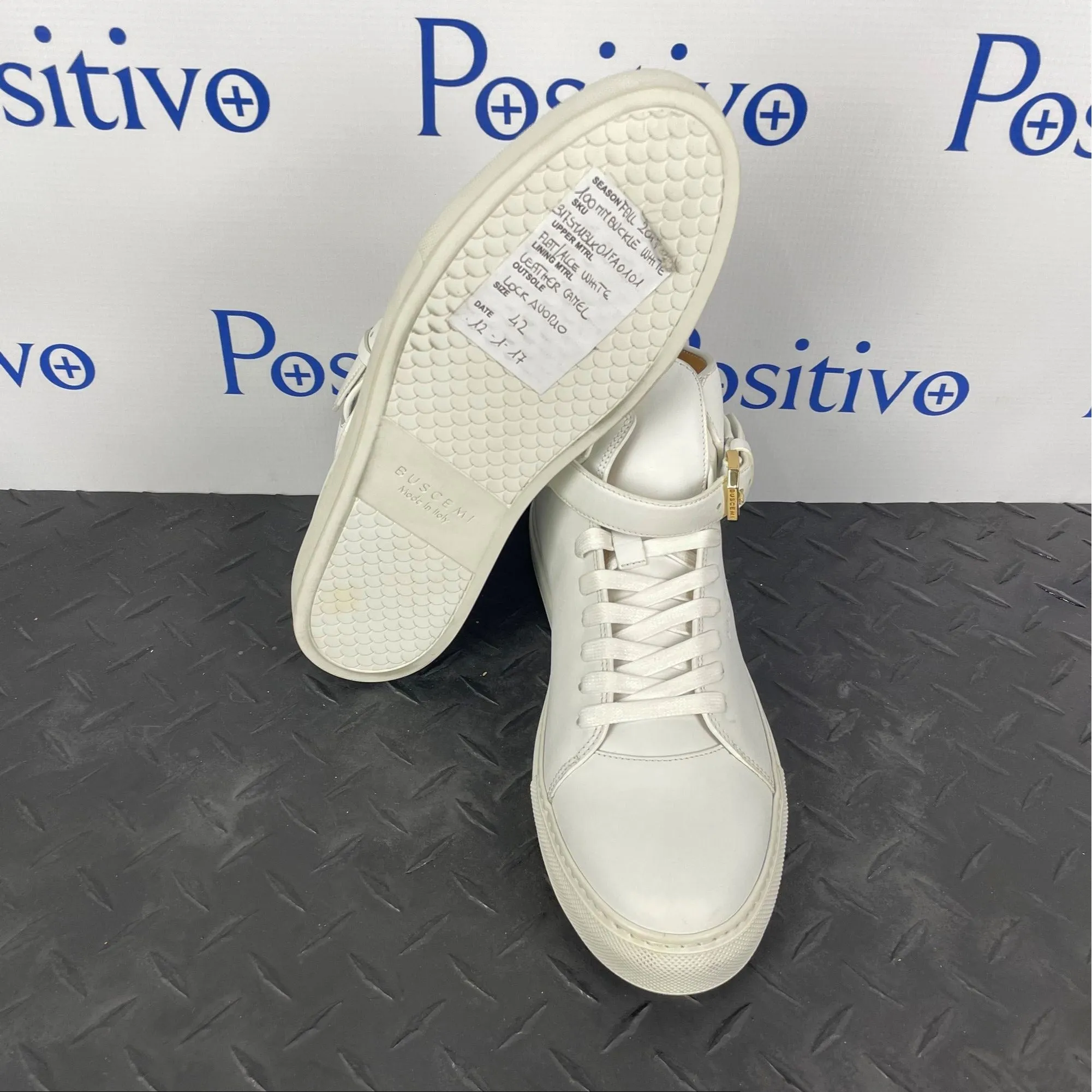 Buscemi Mens 100MM Buckle White Leather Sneakers Sample w/ Defect