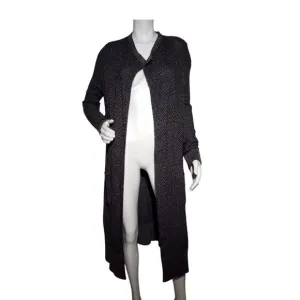 Cabi Womens Sz Medium Lara Duster Cardigan Gray Black Knit Long Sweater Pockets