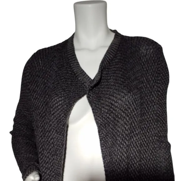 Cabi Womens Sz Medium Lara Duster Cardigan Gray Black Knit Long Sweater Pockets