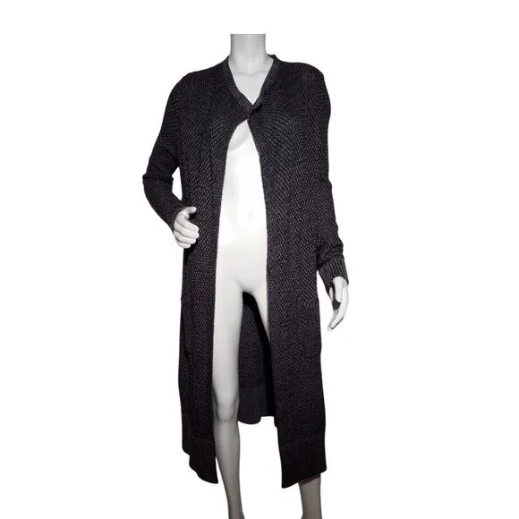 Cabi Womens Sz Medium Lara Duster Cardigan Gray Black Knit Long Sweater Pockets