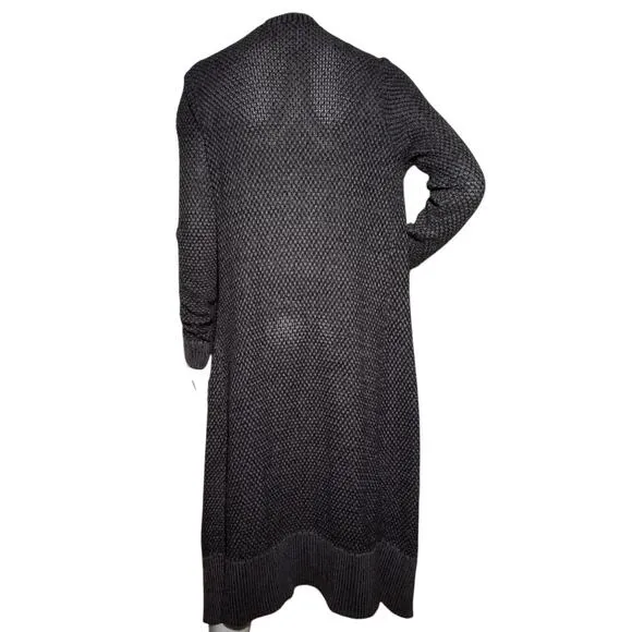 Cabi Womens Sz Medium Lara Duster Cardigan Gray Black Knit Long Sweater Pockets