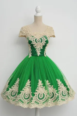 Cap Sleeves Lovely Green Unique Applique Short Homecoming/Prom Dress OK346