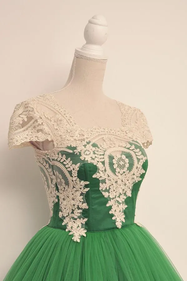 Cap Sleeves Lovely Green Unique Applique Short Homecoming/Prom Dress OK346