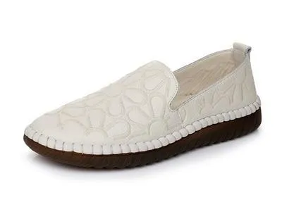 Casual Genuine Leather Flat Shoe Flower Slip On Driving Shoe