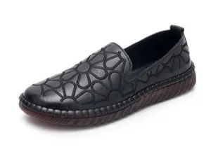 Casual Genuine Leather Flat Shoe Flower Slip On Driving Shoe