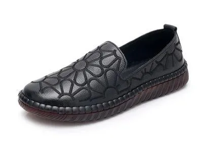 Casual Genuine Leather Flat Shoe Flower Slip On Driving Shoe