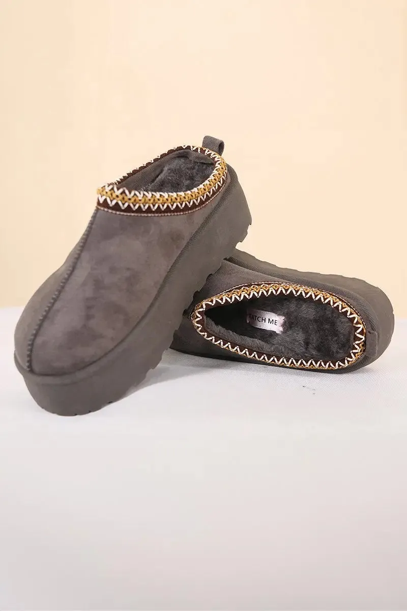 Casual Textured Fur Chunky Thermal Slip-On