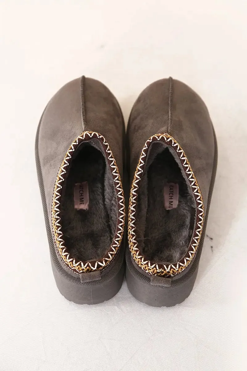 Casual Textured Fur Chunky Thermal Slip-On