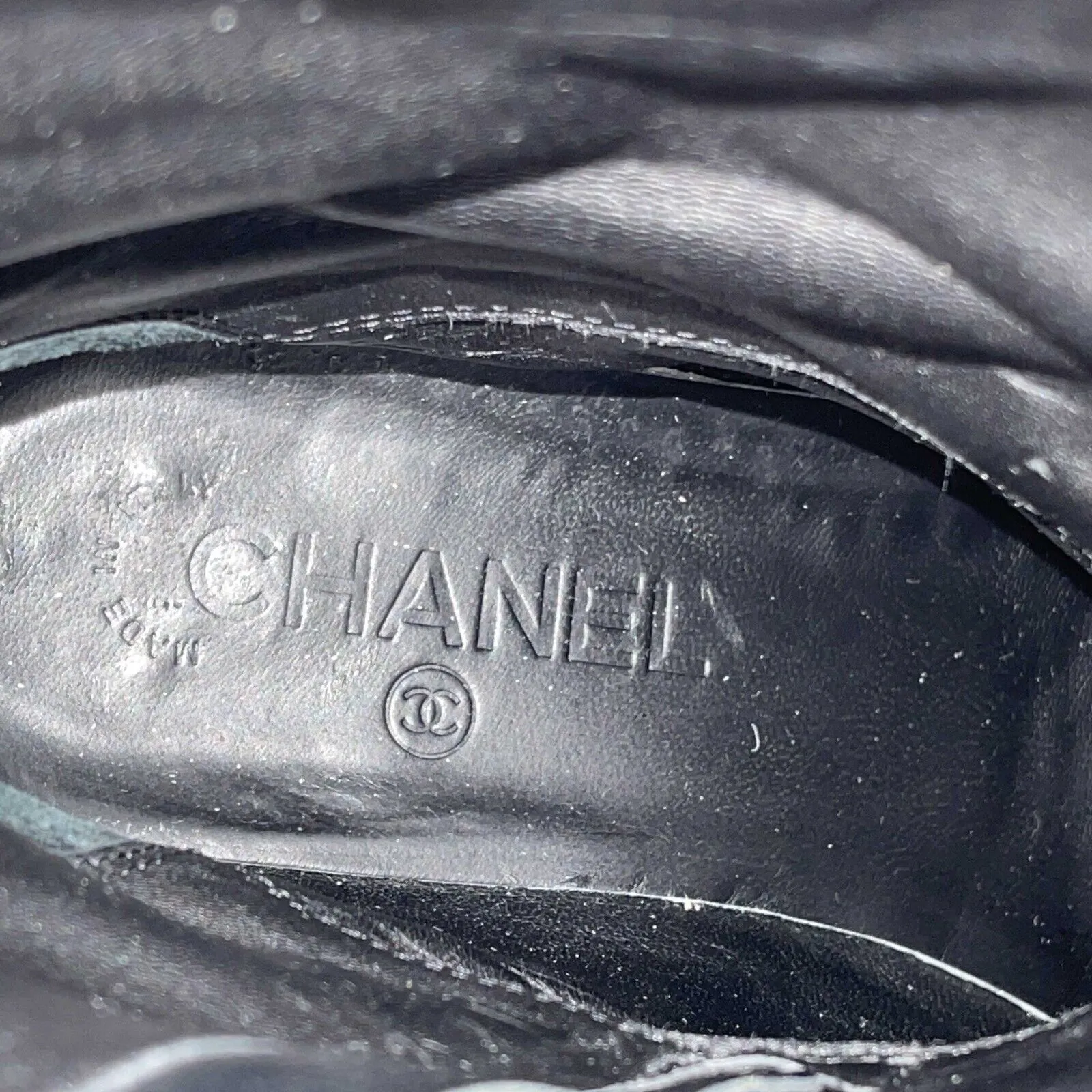CHANEL - 14B CC Black Leather Buckle Moto Biker Boots - 38 US 8